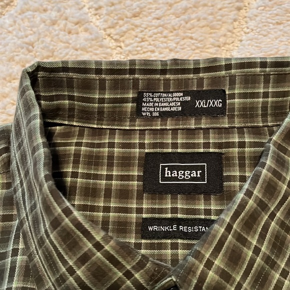 Men’s Haggar green plaid button down shirt. XXL - Picture 2 of 6